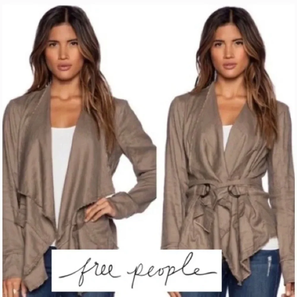 Free‎ People Raw Hem Femme Linen Waterfall Jacket